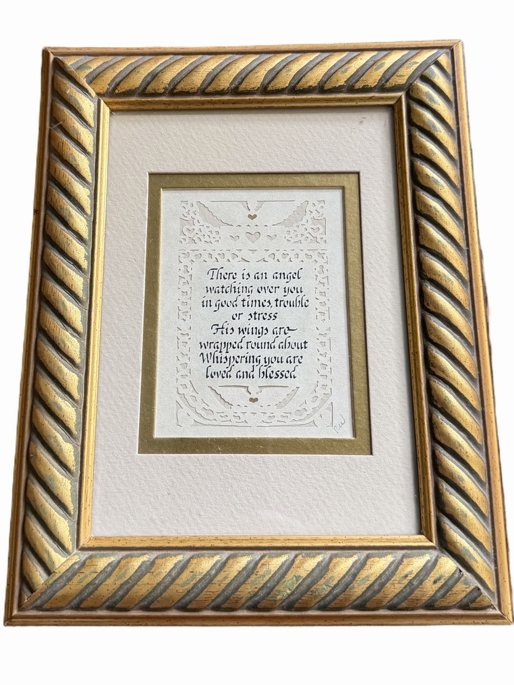 Vintage Framed Scherenschnitte Angel Blessing Paper Cut Art | Wall Decor